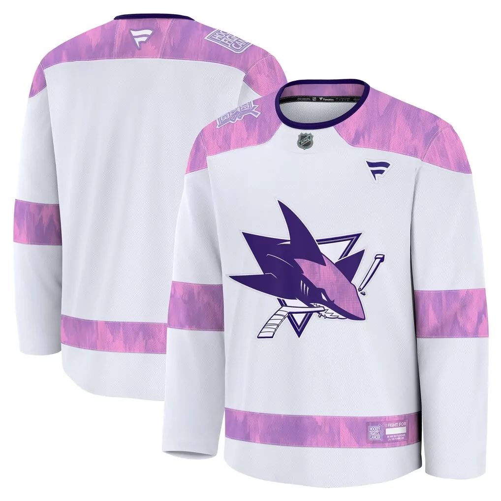 San Jose Sharks Jersey White Hockey Fights Cancer Alternate Custom Design Purple