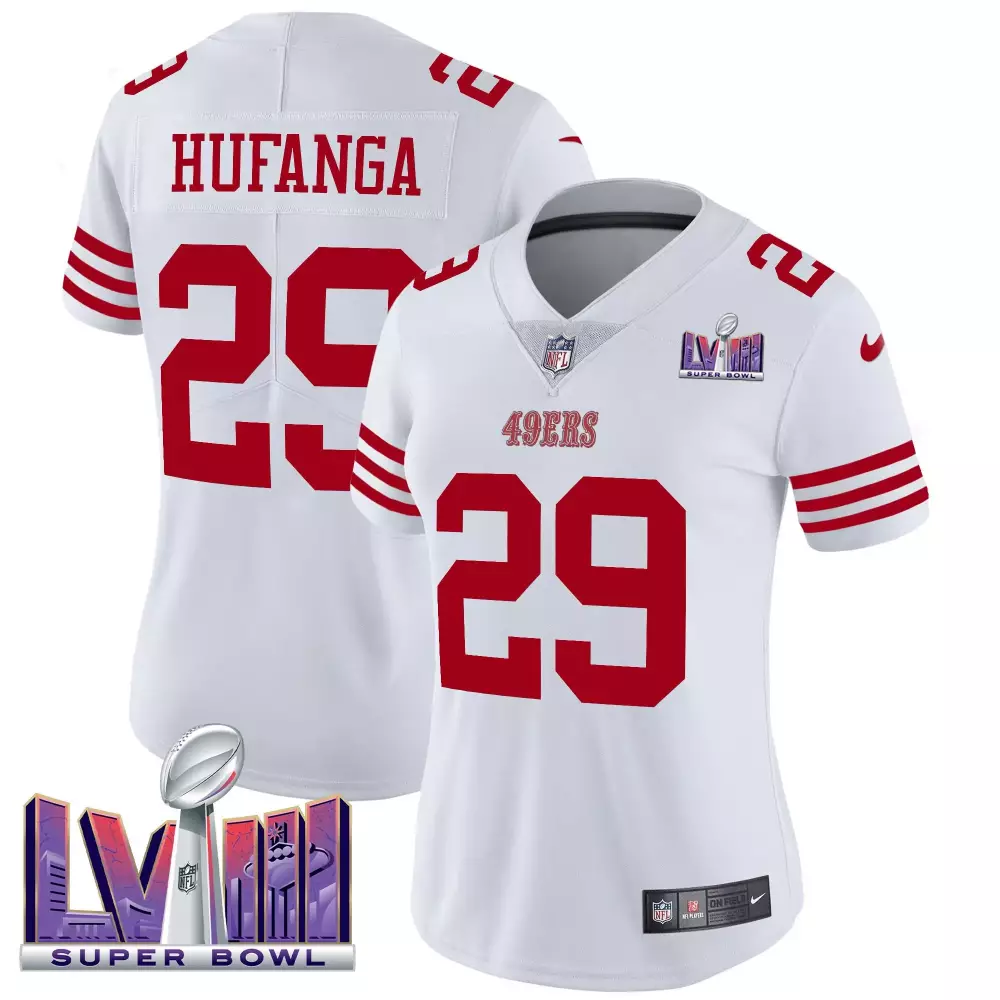 Talanoa Hufanga 29 49ERS Jersey White Super Bowl Lviii Women Red Vapor Limited All