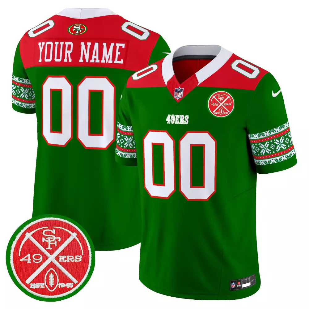 Custom 49ERS Jersey Green Holiday 1946 NFL Red White Vapor Limited All Stitched