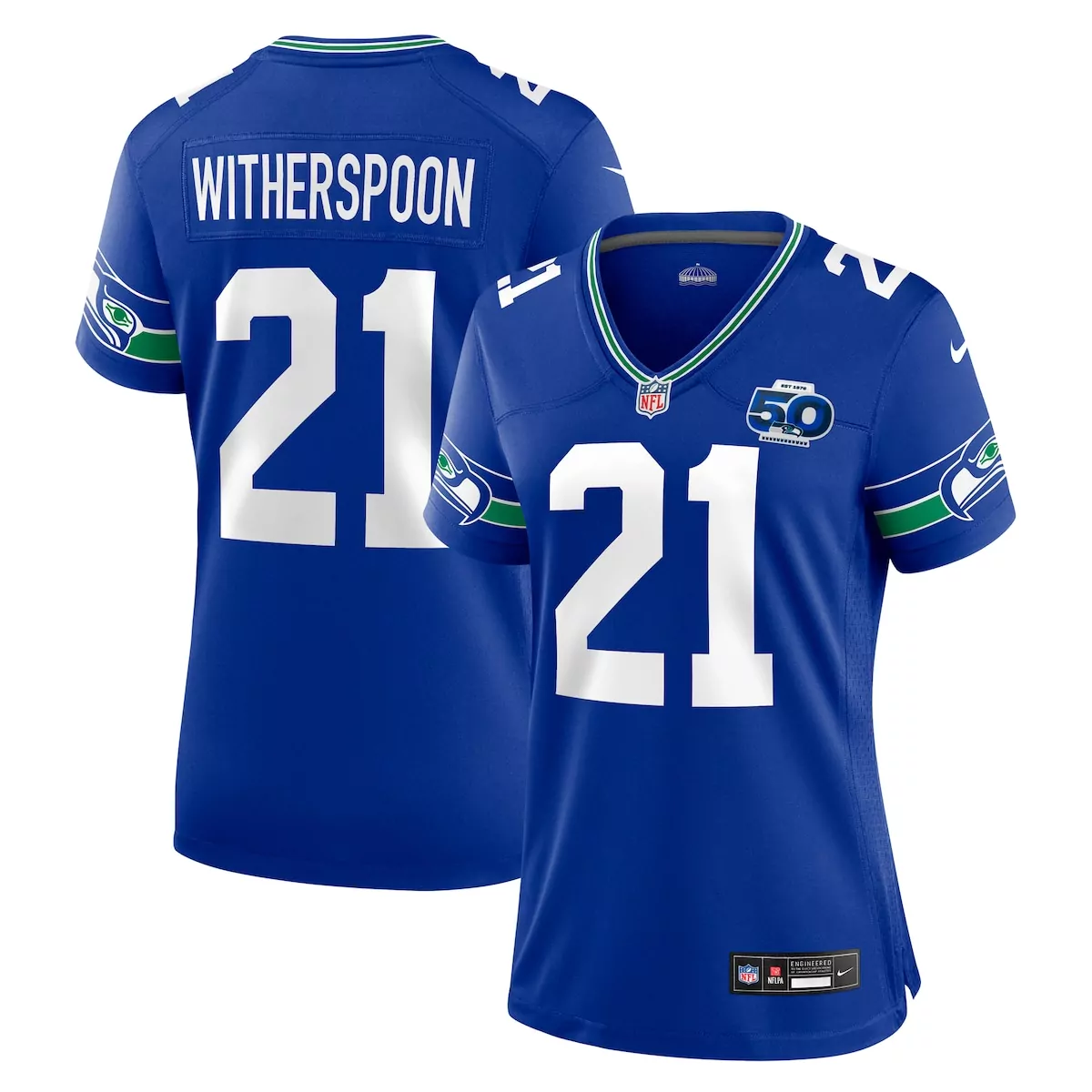 Devon Witherspoon 21 Jersey Blue Seattle Seahawks 50th Anniversary Women Authentic