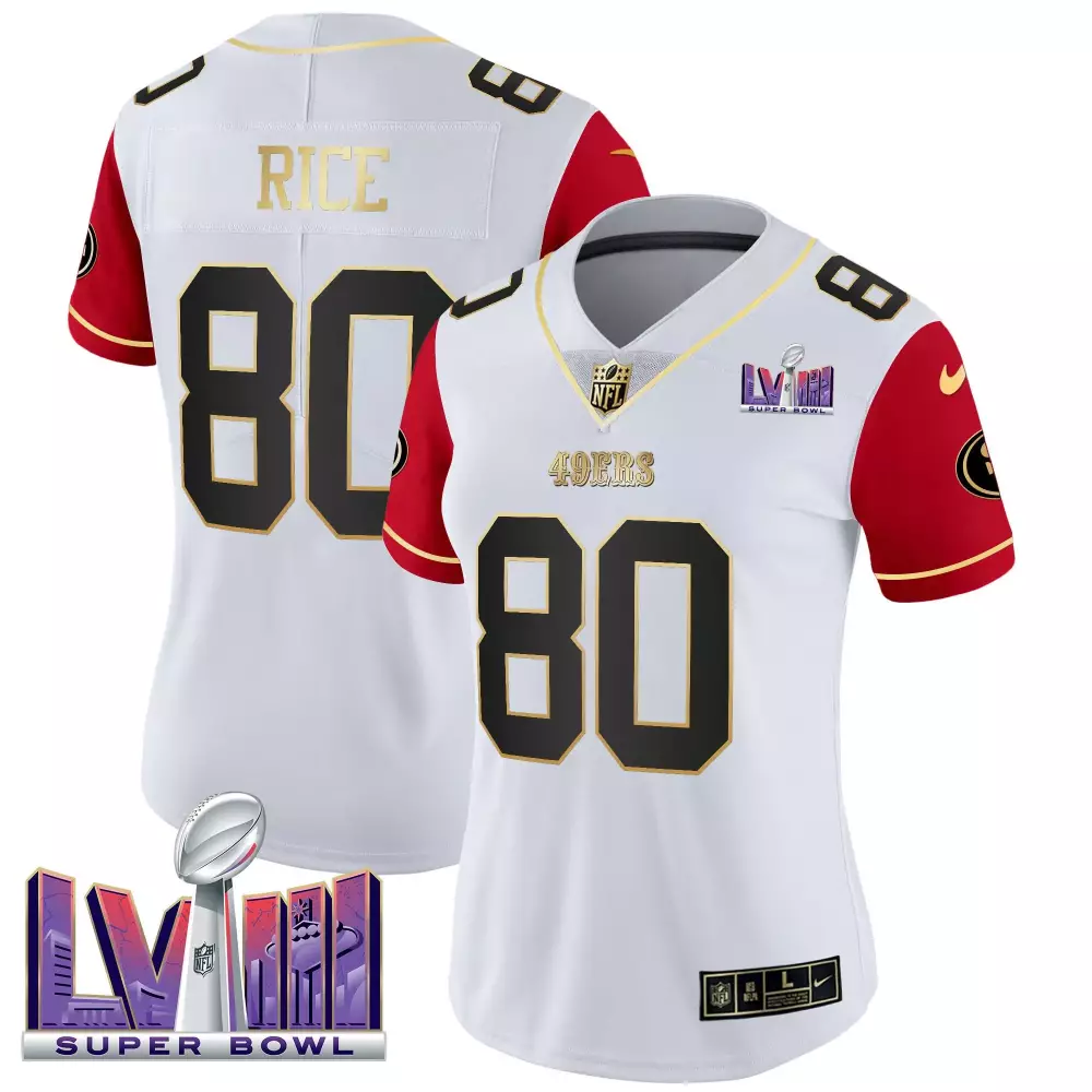 Jerry Rice 80 49ERS Jersey White Super Bowl Lviii Women Alternate Red Black Gold