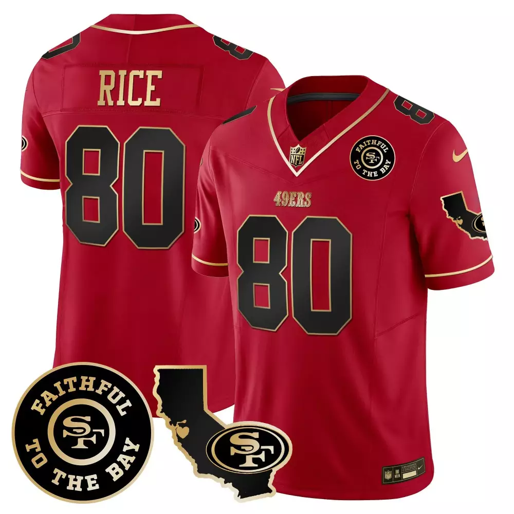 Jerry Rice 80 49ERS Jersey Red Faithful To The Bay California State Outline Men Black