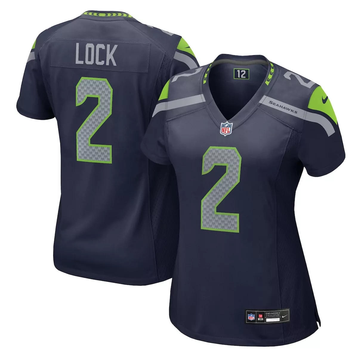 Drew Lock 2 Seattle Seahawks Jersey Navy Blue Women Game Neon Green Gray