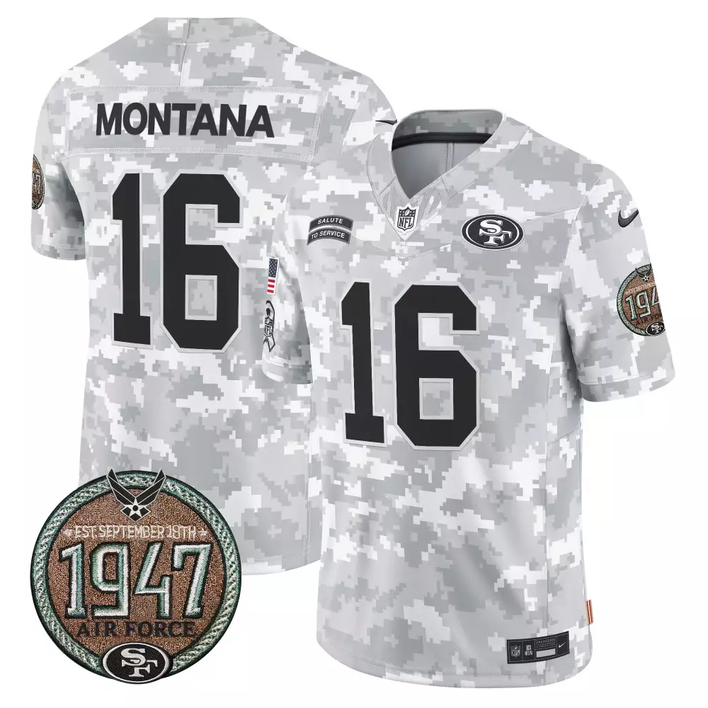 Joe Montana 16 Jersey White Salute To Service San Francisco 49ers Men NFL Alternate