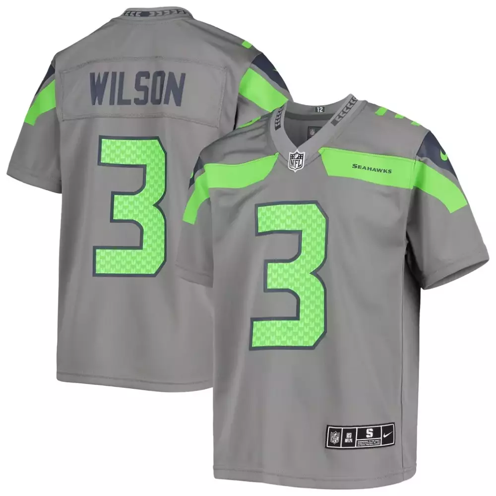 Russell Wilson 3 Seattle Seahawks Jersey Gray Men Alternate Split Design Neon Green