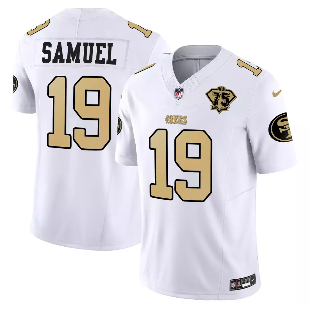 Deebo Samuel 19 49ERS Jersey White 75th Anniversary Men Alternate Gold Black Stitched