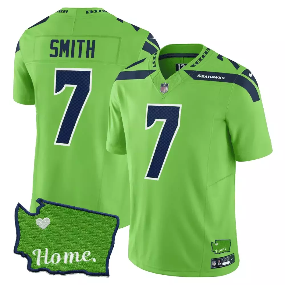 Smith 7 Seattle Seahawks Jersey Lime Green Homecoming Washington State Outline "home"