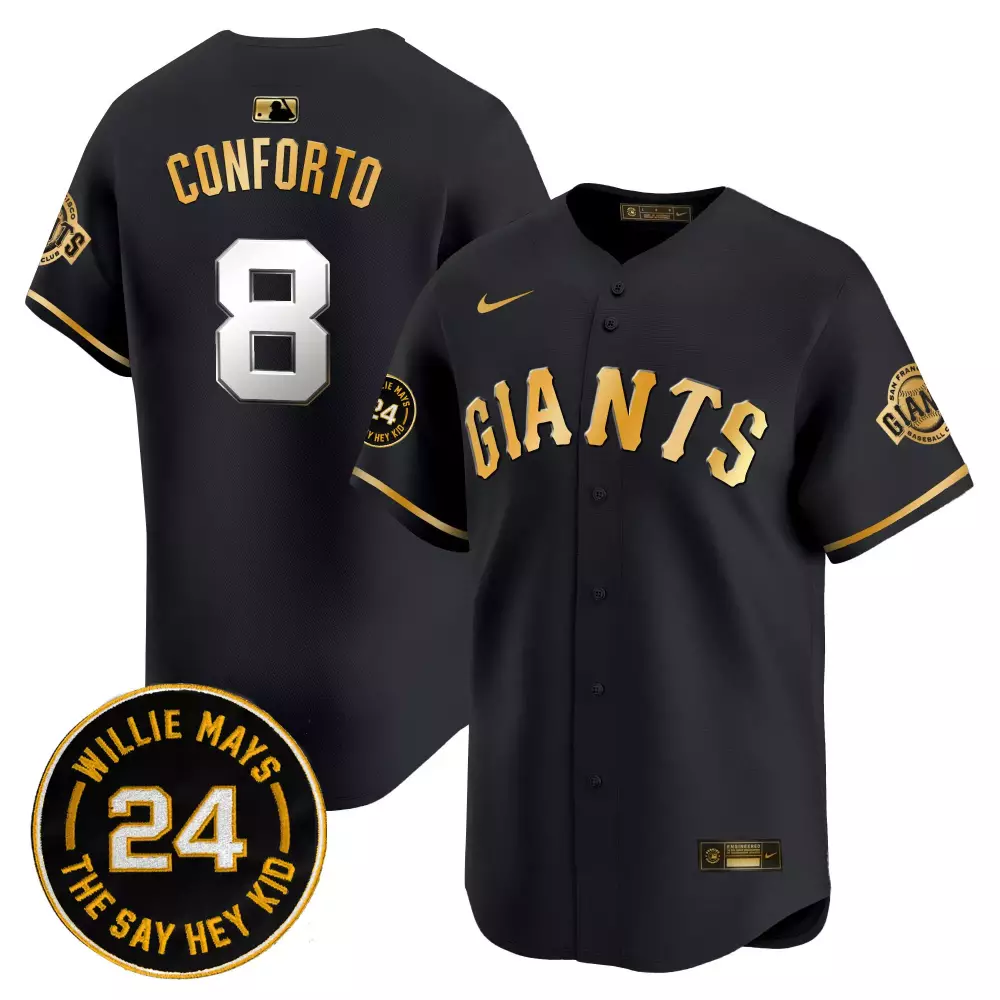Michael Conforto 8 Giants Jersey Black Willie Mays 24 Men Gold Vapor Premier Limited