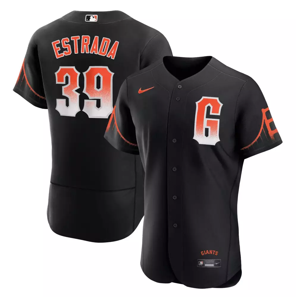 Thairo Estrada 39 Giants Jersey Black Men Alternate Split Design Orange White All