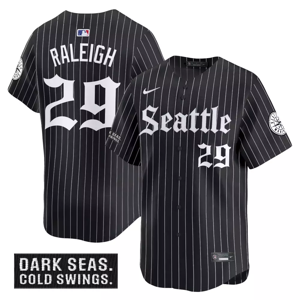 Raleigh Seas 29 Seattle Mariners Jersey Black Dark Men White Stitched Vapor