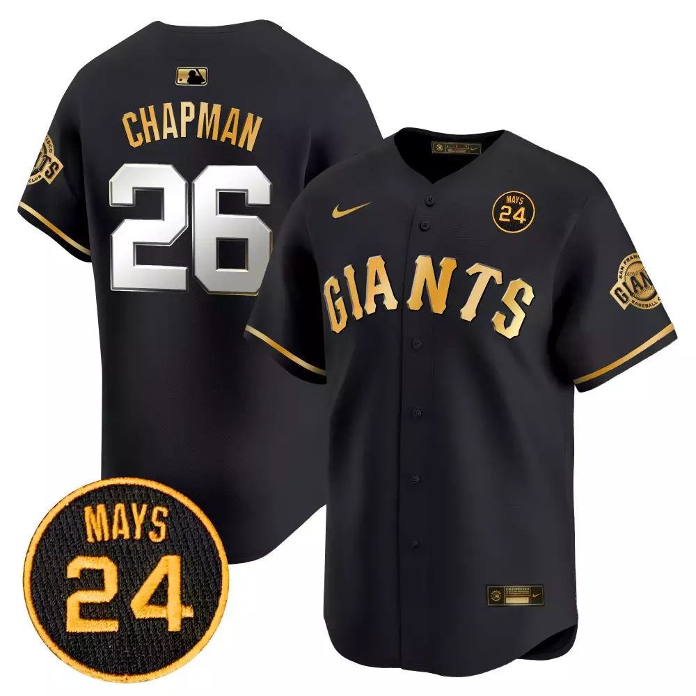 Chapman 26 Giants Jersey Black Hof Collection Men MLB Gold All Stitched