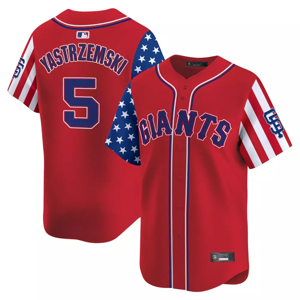 Yastrzemski Independence 5 Giants Jersey Red USA Men Split Design Blue White Stitched