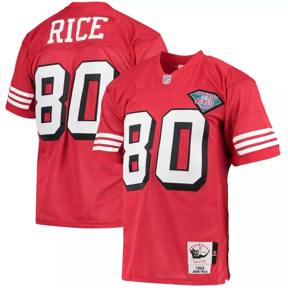 Jerry Rice 80 San Francisco 49ers Jersey Red Throwbacks 75th Anniversary 1994 Men