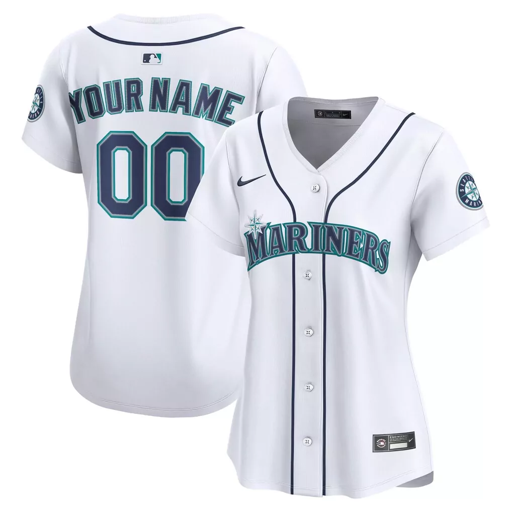 Custom Mariners Jersey White Women Navy Teal Home Limited