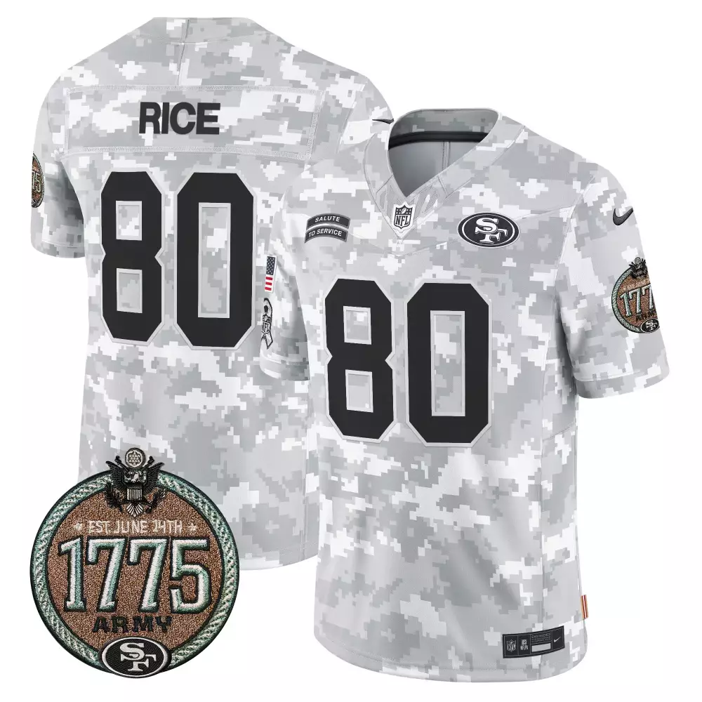 Jerry Rice 80 San Francisco 49ers Jersey White Salute To Service 1775 Army 2023 Men