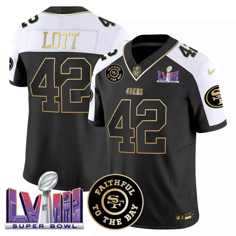 Ronnie Lott 42 49ERS Jersey Black Super Bowl Lviii 2023 Men Alternate White Gold