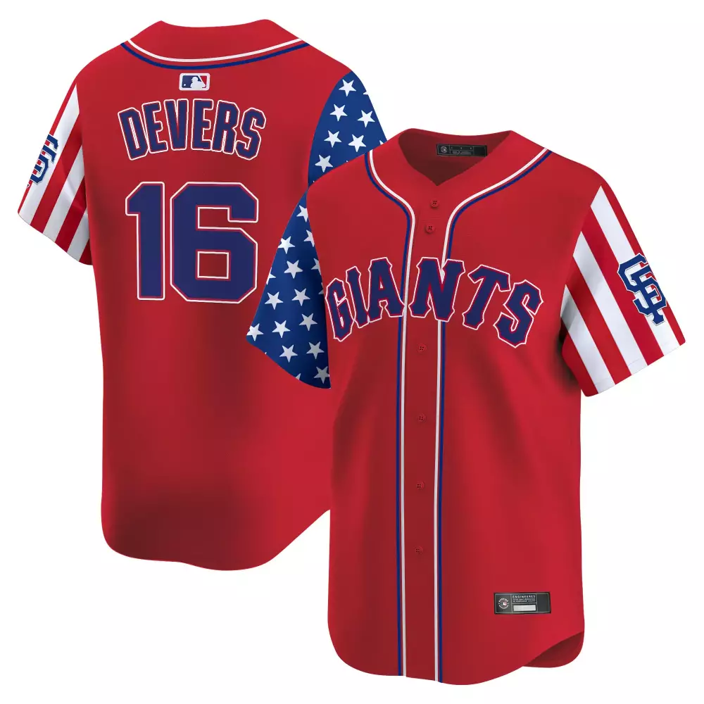 Devers Independence 16 Giants Jersey Red USA Flag Men Split Design Blue White Stitched