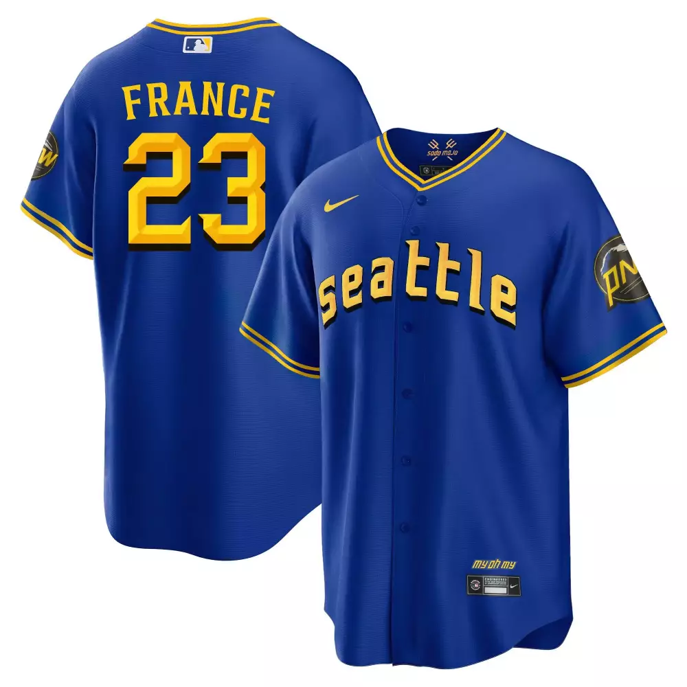 Ty France 23 Seattle Mariners Jersey Royal Blue My Oh 's' Men Yellow Gold Cool All