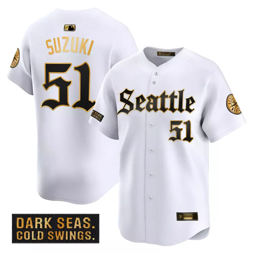 Suzuki Seas 51 Seattle Mariners Jersey White City Connect Dark Cold Swings. Men Split Design