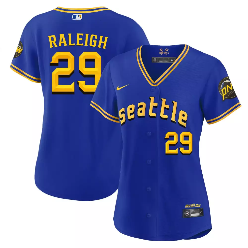 Cal Raleigh 29 Seattle Jersey Royal Blue Pnw Yellow Gold All Stitched