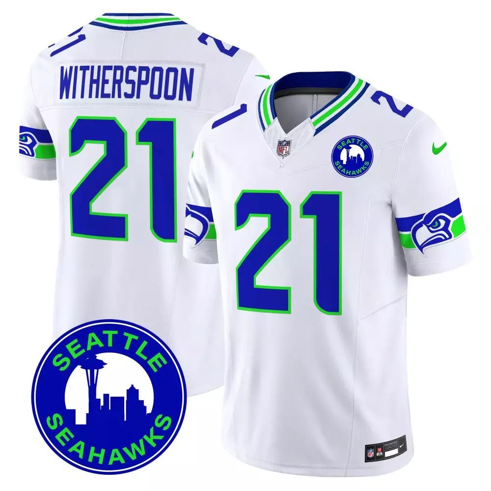 Devon Witherspoon 21 Jersey White Seattle Seahawks Men Replica Blue Green Vapor Limited