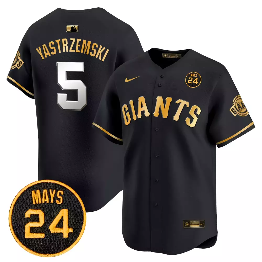 Yastrzemski 5 Giants Jersey Black Willie Mays 24 Men Gold Stitched