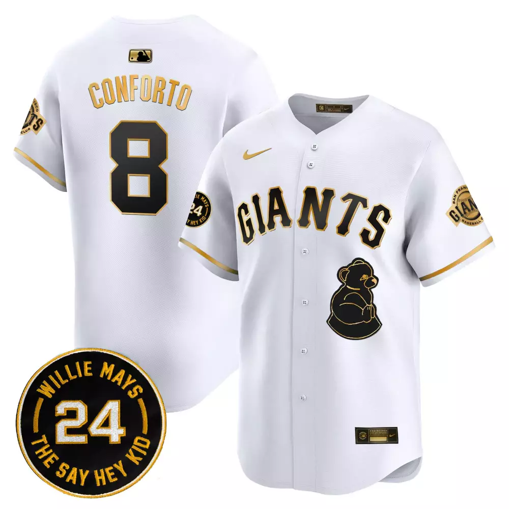 Michael Conforto 8 Giants Jersey White Willie Mays Men Black Gold Vapor Premier Limited
