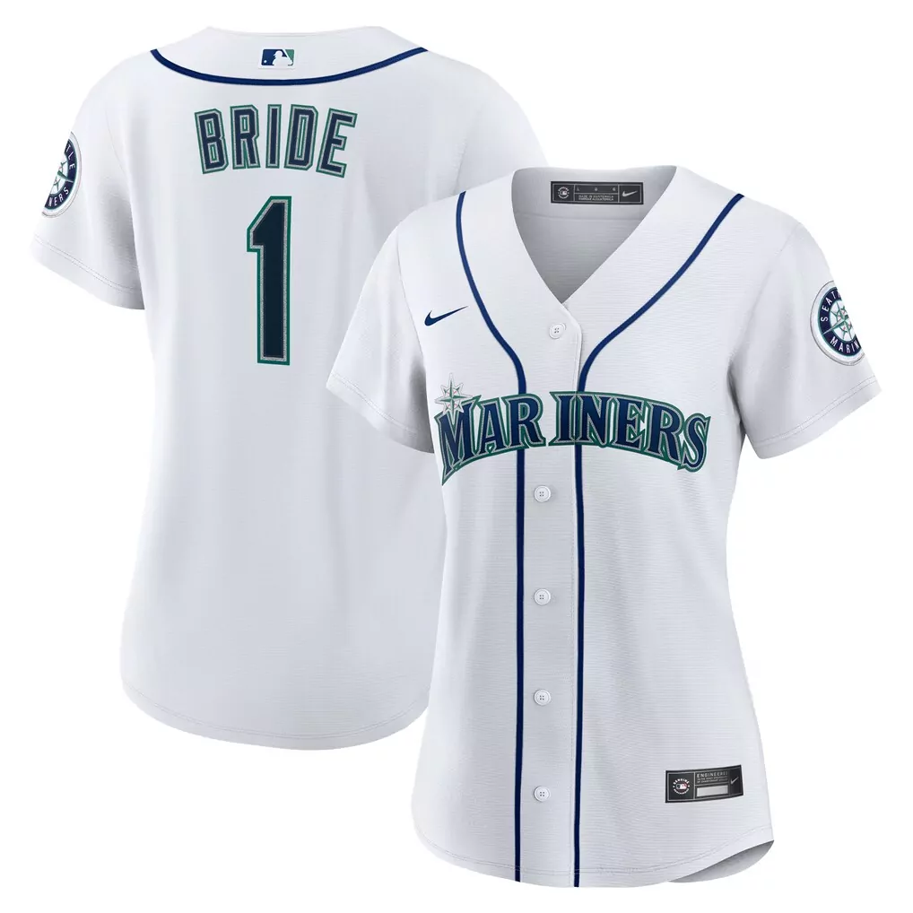 Bride 1 Mariners Jersey White Women Button-up Navy Blue Green Home Replica