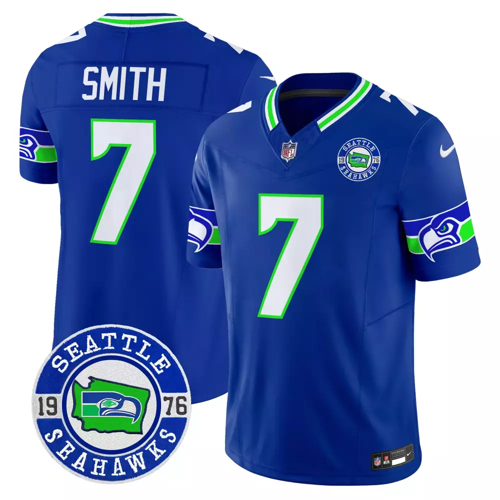 Geno Smith 7 Seattle Seahawks Jersey Royal Blue 1976 Men Neon Green White Vapor Limited