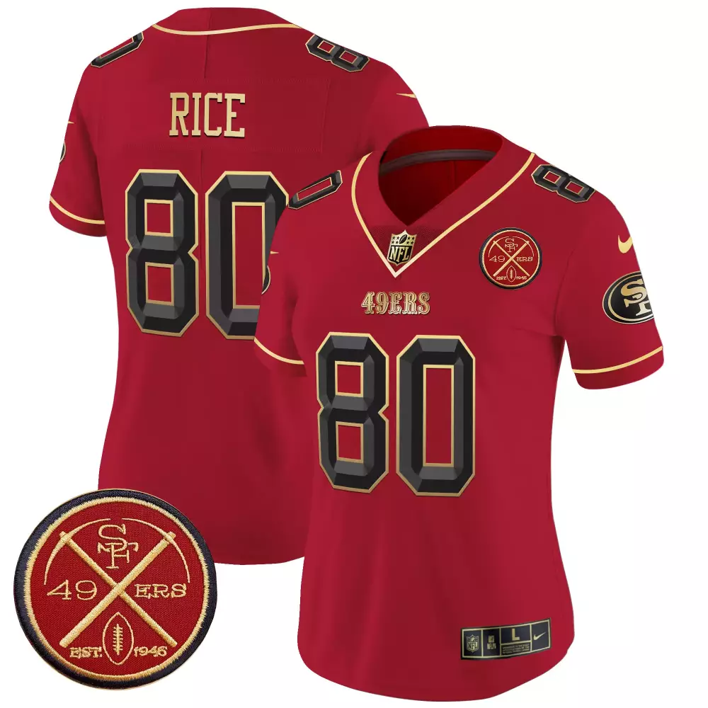 Jerry Rice 80 49ERS Jersey Red 1946 Men Black Gold Limited Vapor v2 All Stitched