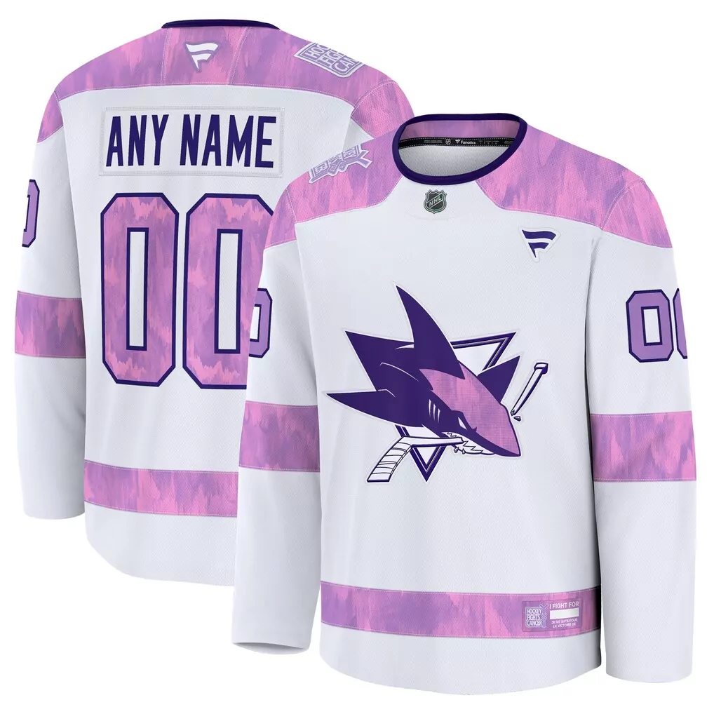 San Jose Sharks Jersey White Hockey Fights Cancer Fight Alternate Split Design Purple