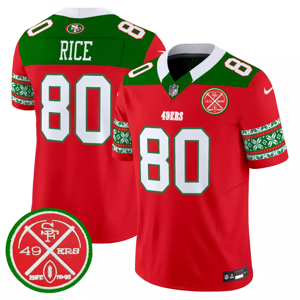 Jerry Rice 80 49ERS Jersey Red Christmas Men Alternate Green White Vapor Limited