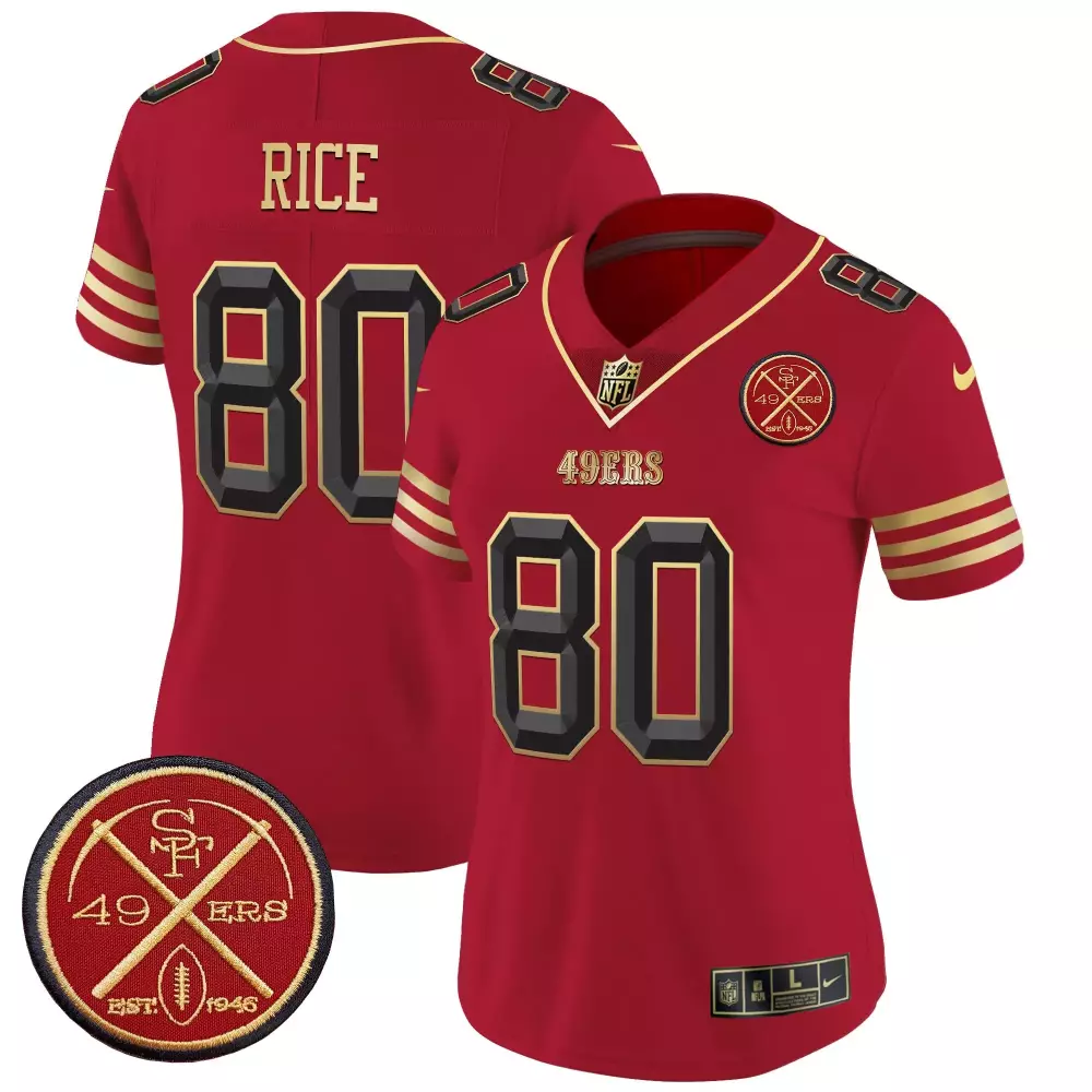 Jerry Rice 80 49ERS Jersey Red 75th Anniversary Patch 1946 Men Gold Black Vapor Limited