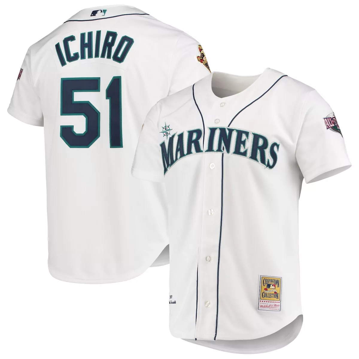 Ichiro Suzuki 51 Mariners Jersey White Cooperstown Collection Mitchell Ness Men Teal