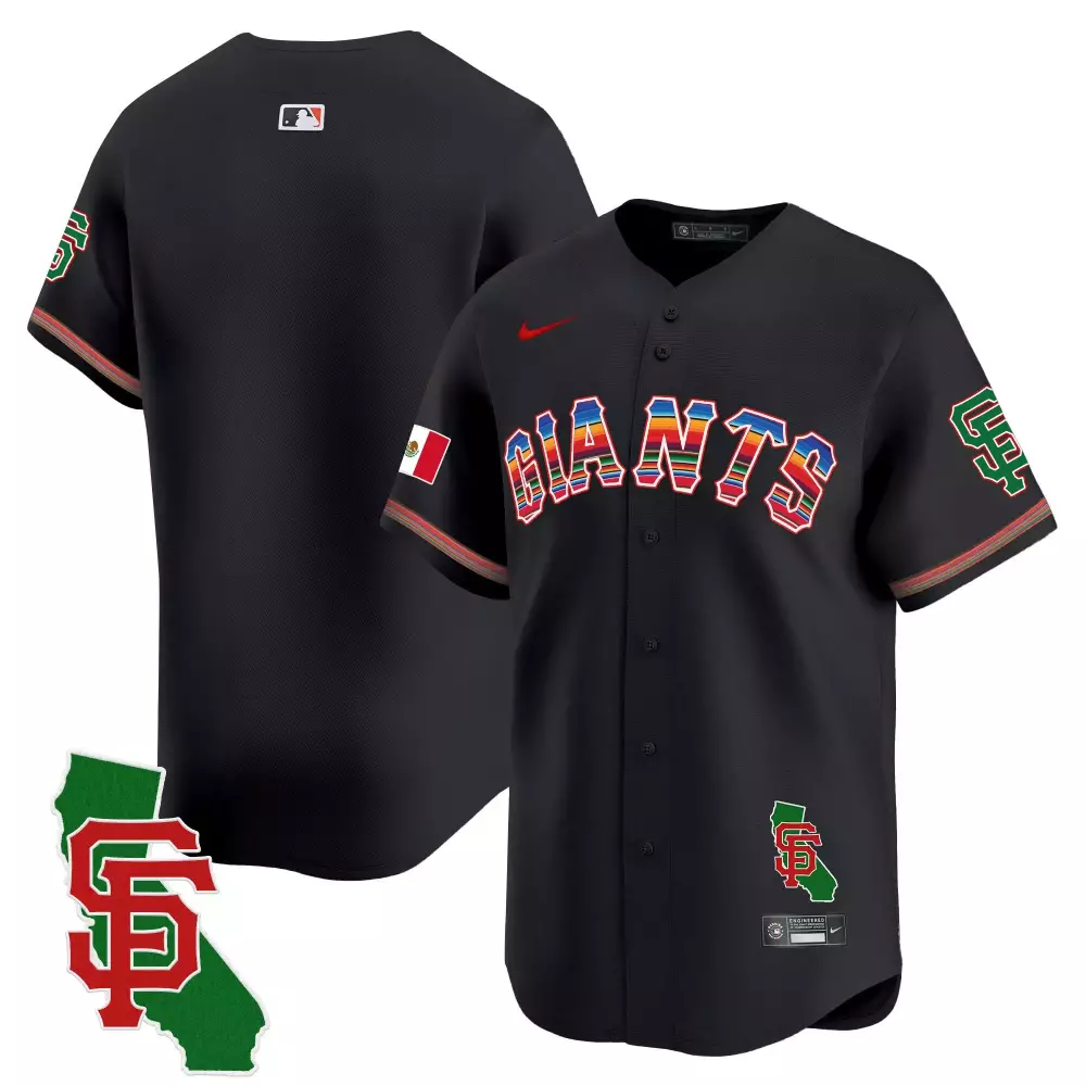 Mexico California Jersey Black Mexican Heritage San Francisco Giants Flag State Outline SF