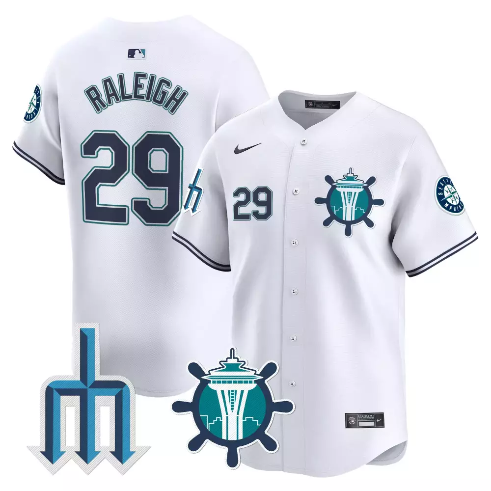 Cal Raleigh 29 Seattle Mariners Jersey White City Connect Alternate Primary Men Navy