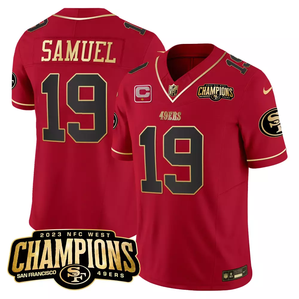 Deebo Samuel 19 Jersey Red 2023 NFC West Champions San Francisco 49ers Men Gold Black