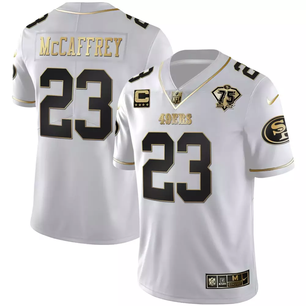 Christian Mccaffrey 23 49ERS Jersey White 75th Anniversary 2021 Men NFL Alternate