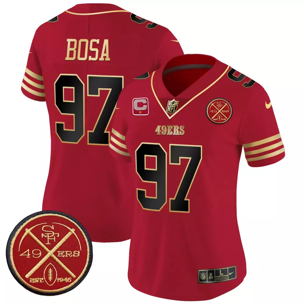Nick Bosa 97 49ERS Jersey Red 1946 Men Gold Black Vapor Limited All Stitched
