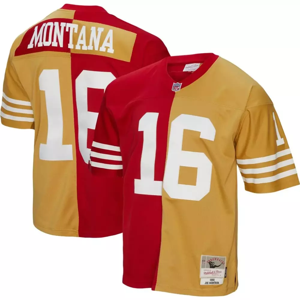 Joe Montana 16 Jersey Gold 1990 Throwback San Francisco 49ers Mitchell Ness Men Split
