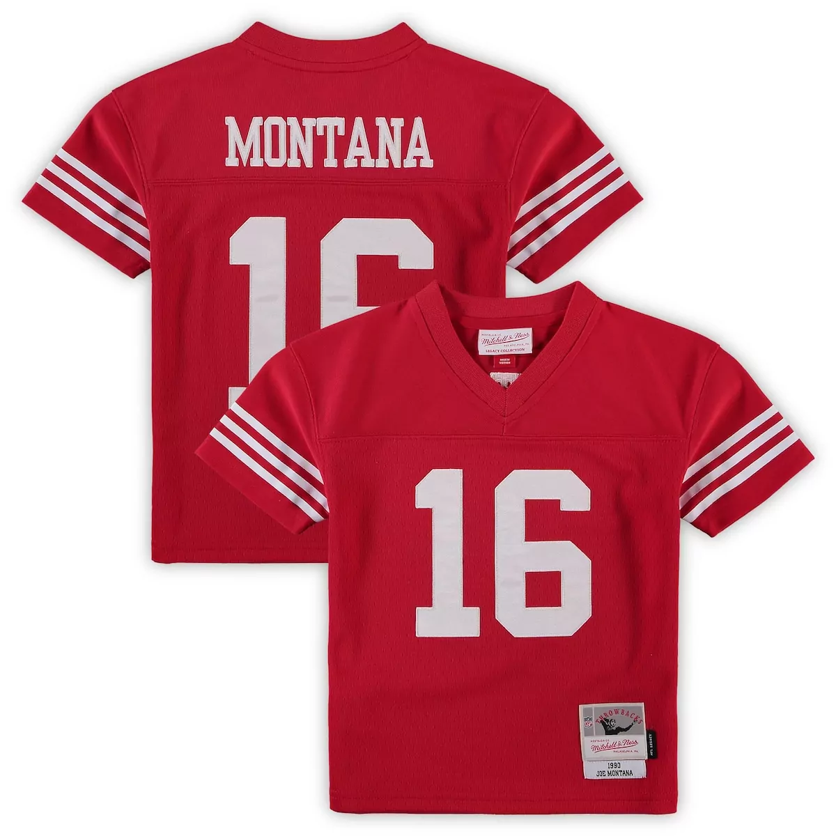Joe Montana 16 49ers Jersey Red 1990 Mitchell Ness Legacy Collection Men White Retired