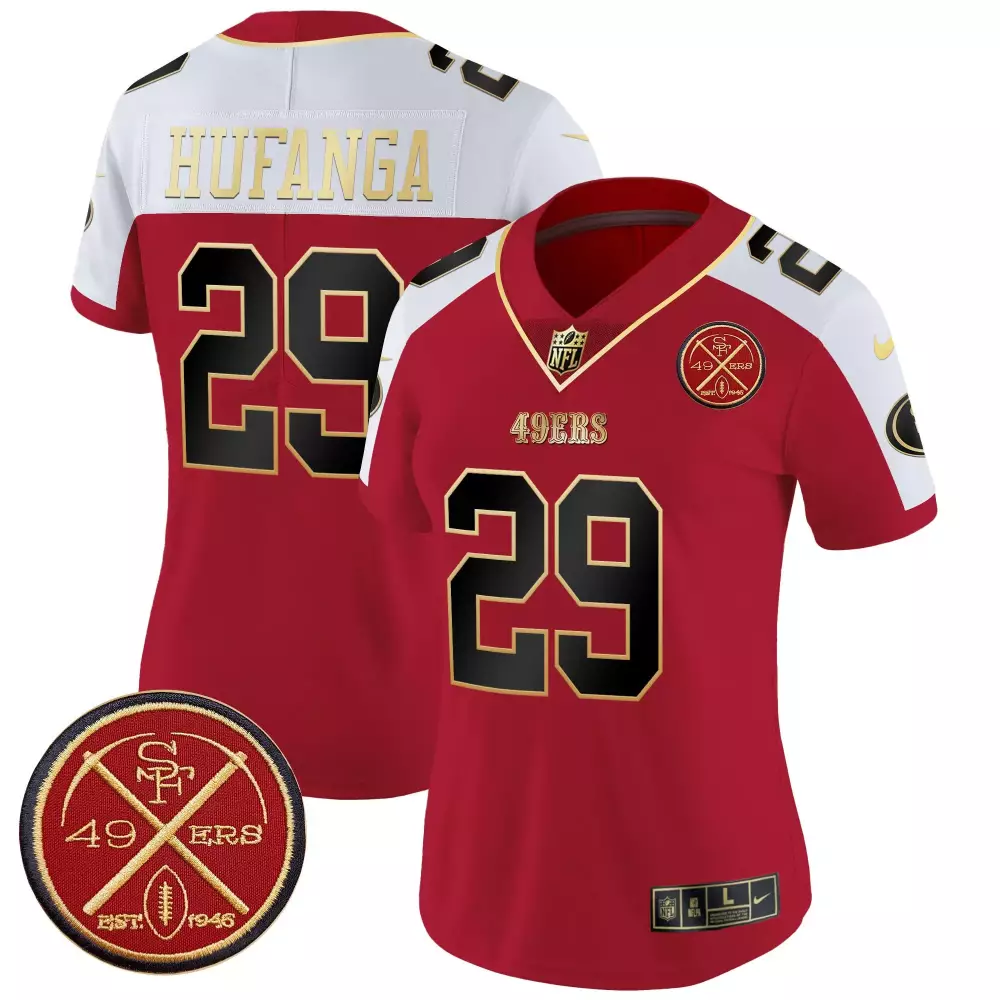 Talanoa Hufanga 29 49ERS Jersey Red 1946 Men White Black Gold Alternate Vapor Limited