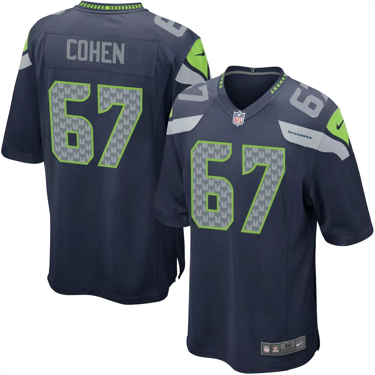 Tarik Cohen 67 Seahawks Jersey Navy Blue Men Lime Green Gray Game