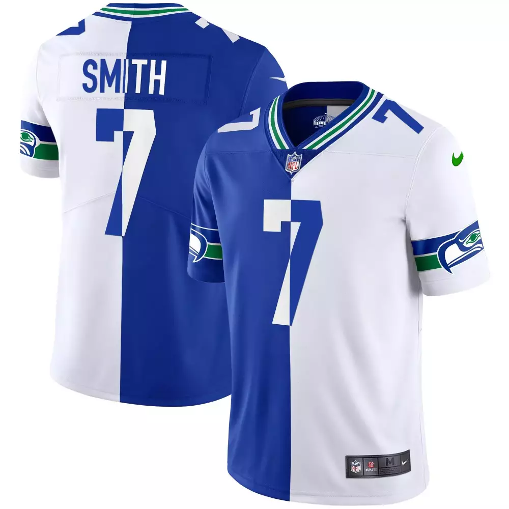 Geno Smith 7 Seattle Seahawks Jersey Blue Men Split White Green Throwback v2 All