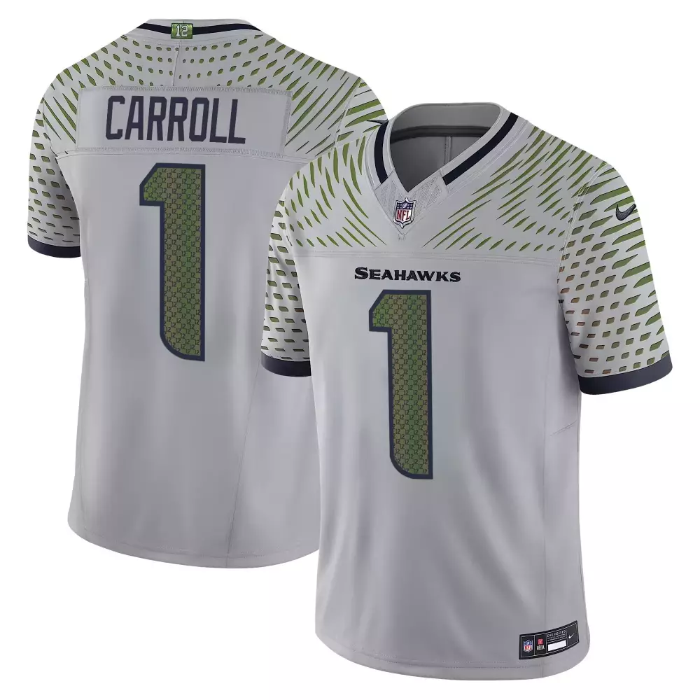 Pete Carroll 1 Seahawks Jersey White Men Alternate Split Design Navy Blue Green Vapor