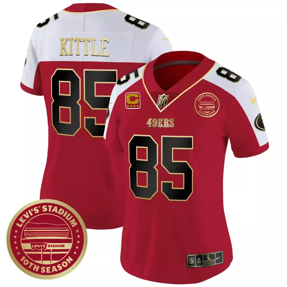 George Kittle 85 49ERS Jersey Red Levi's Stadium 10th Season Men NFL White Gold Alternate