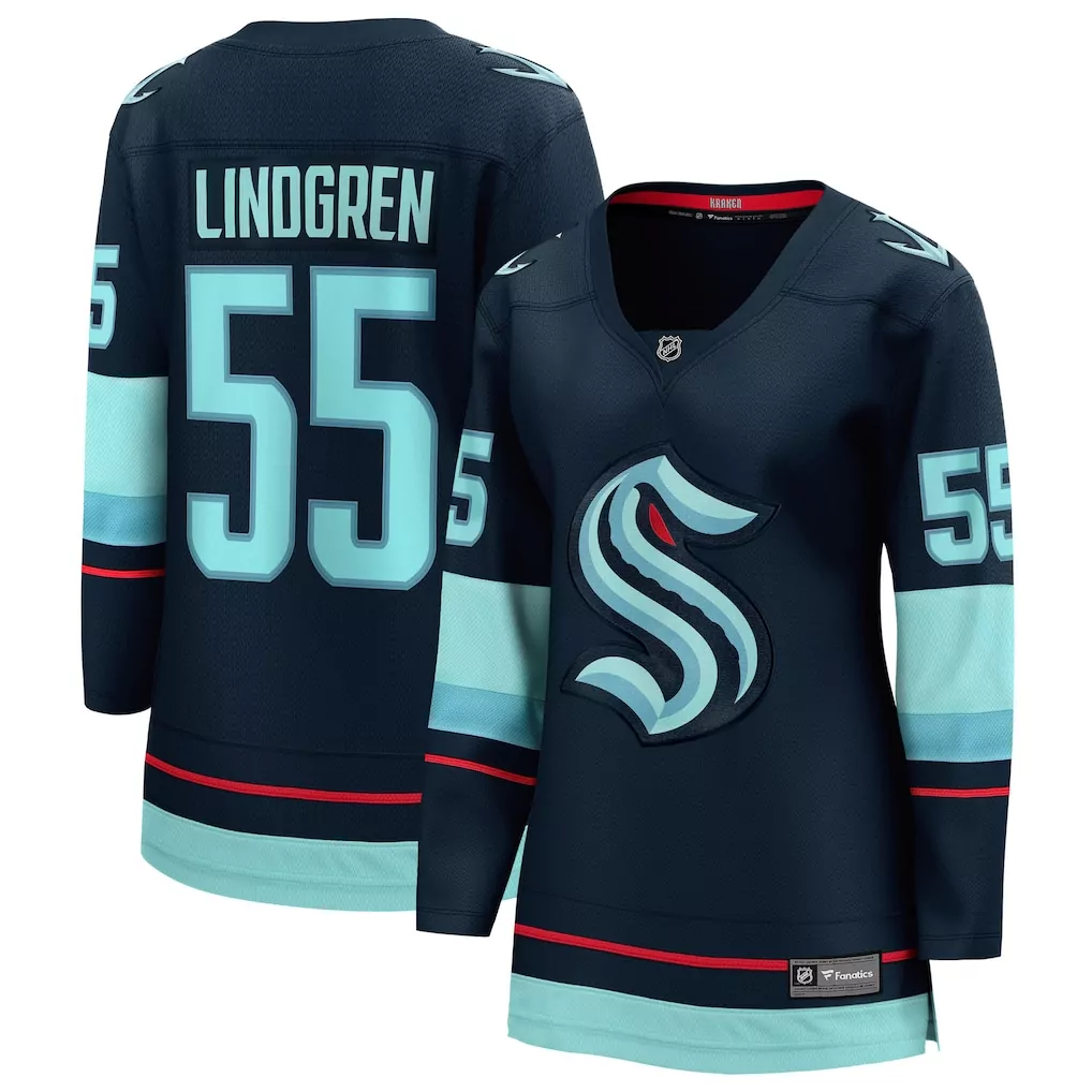 Ryan Lindgren 55 Seattle Kraken Jersey Navy Women Teal Light Blue Red Home Breakaway