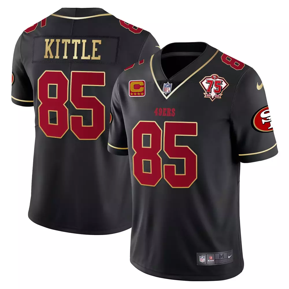 George Kittle 85 49ERS Jersey Black 75th Anniversary Men NFL Red Gold All Stitched