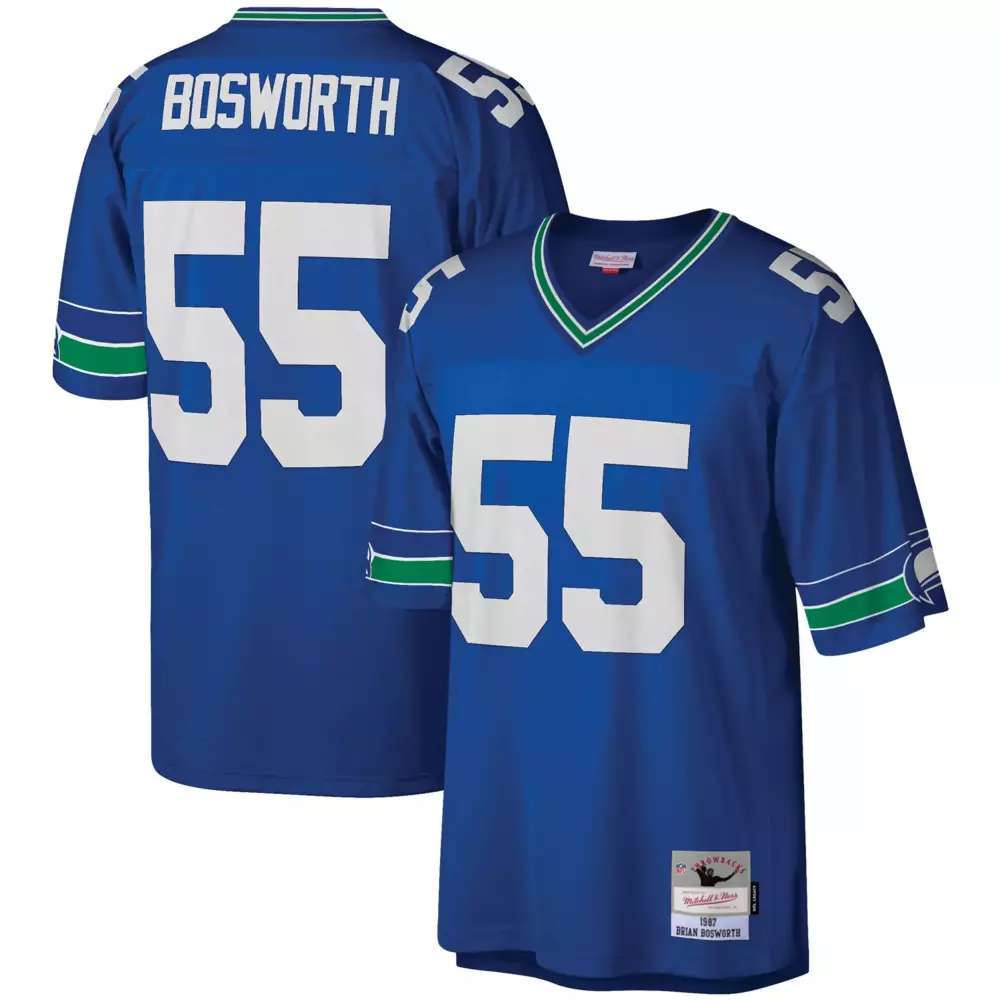 Brian Bosworth 55 Jersey Royal Blue 1987 Seattle Seahawks Mitchell Ness Legacy Men