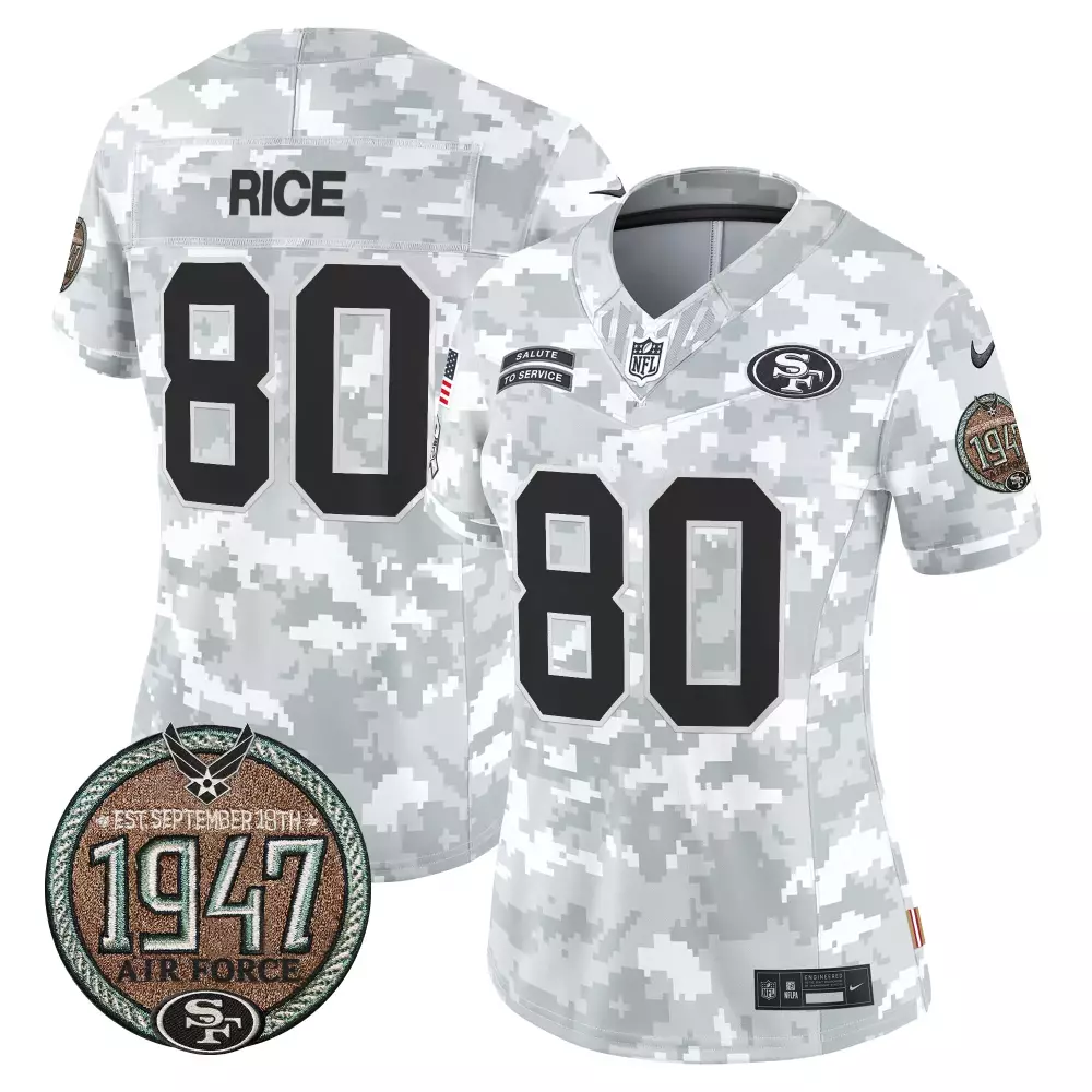 Jerry Rice 80 49ers Jersey White Salute To Service Men NFL Alternate Custom Design